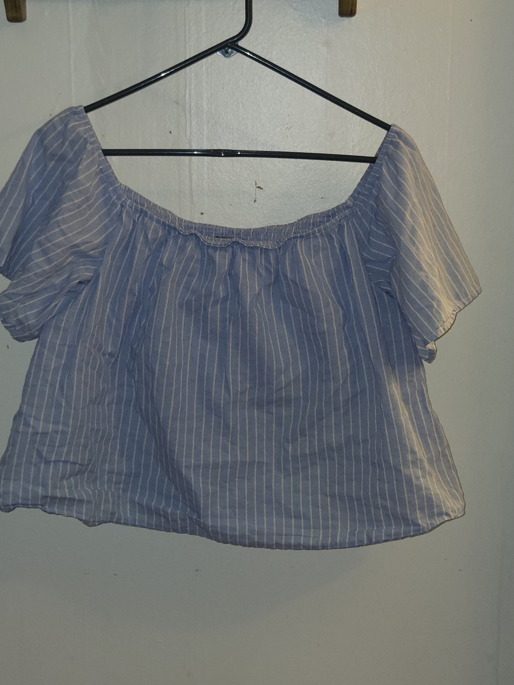 Express Blue and White Striped Off-Shoulder Crop Top So Cute